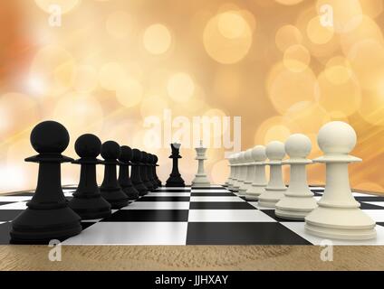 3D Chess pieces against orange background with math doodles Stock Photo ...