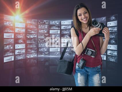 Photographer in front of photo montage frame Stock Photo