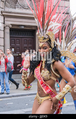 Brazilica, the UK's only Brazilian Festival and Samba Carnival has taken place in Liverpool on Saturday, July 15, 2017. Samba bands and dancers Stock Photo