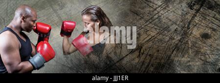 Boxer fighter man and woman with dark grunge transition Stock Photo