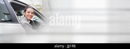 Woman in car with transition effect 3d Stock Photo