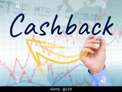 CASHBACK with yellow arrow write on the screen. Stock market background Stock Photo