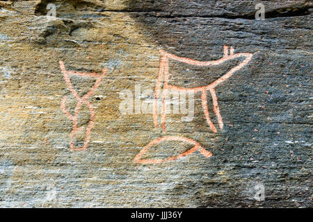 Petroglyphs at Skavberget, Hella. Kvaløya, Tromsø, Norway. Stock Photo