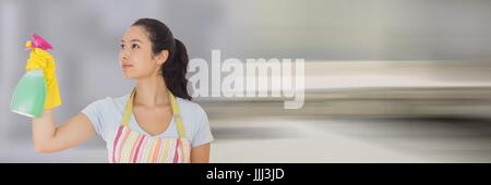 Cleaner with spray with bright background Stock Photo