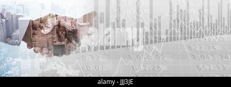 Handshake with city overlay and grey finance graph transition Stock Photo