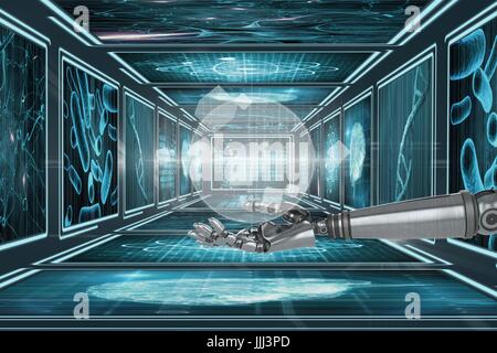 3D robot hand interacting with interface against background with medical interface Stock Photo