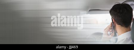 Man in car with transition copy space effect Stock Photo