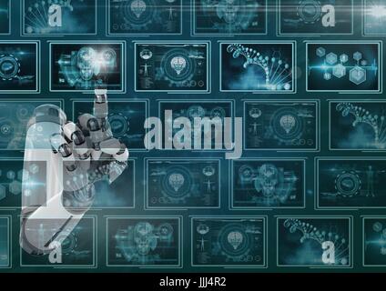 3D robot hand interacting with medical interfaces 3d Stock Photo