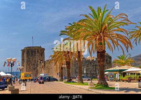 Castle and promenade on the waterfront at Trogir Old Town, Croatia. Stock Photo