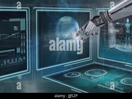 3D robot hand interacting with medical interfaces Stock Photo