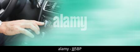 Touching dashboard in car with transition copy space effect Stock Photo