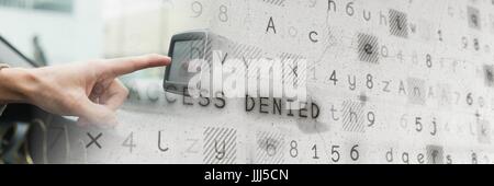 Hand touching GPS screen with access denied text in car with transition effect Stock Photo
