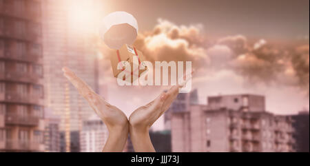 Composite 3d image of hands gesturing against white background Stock Photo