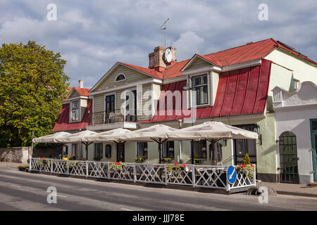 ESTONIA, KURESSAARE, SEPTEMBER 22, 2016 - Cosy restaurant with terrace, sunny day Stock Photo