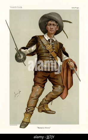 Lewis Waller - portrait standing. Vanity Fair caricature by Imp (real name Julius Mendes Price, 1857 – 29 September 1924). Caption reads 'Romantic Drama', dated 13 October 1904. LW: English actor and theatre manager: 3 November 1860 – 1 November 1915. Stock Photo
