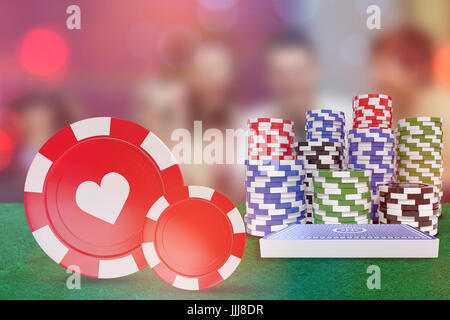 Composite image of vector 3d image of red casino token with hearts symbol Stock Photo