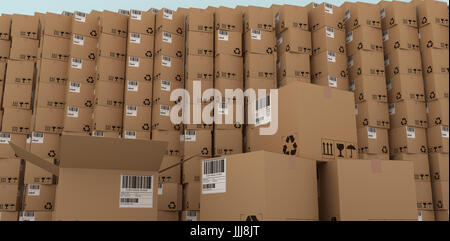 Composite image of arranged cardboard boxes Stock Photo