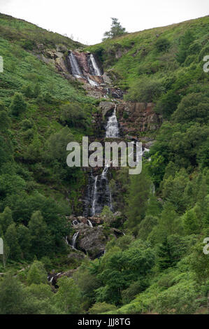 The impressive Rhiwargor Waterfalls near Lake Vyrnwy in Wales Stock Photo