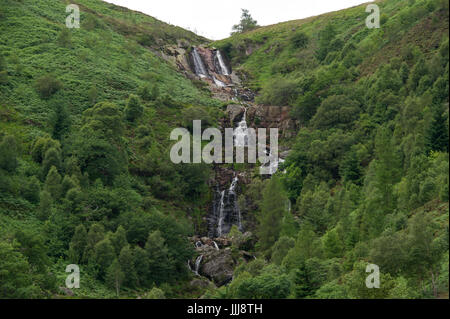 The impressive Rhiwargor Waterfalls near Lake Vyrnwy in Wales Stock Photo