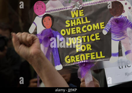 London, UK. 19th July, 2017. Protesters out side Kensington and Chelsea town hall of first full council meeting since June 14, 2017 Grenfell Tower fire which claimed at least 80 lives. Credit: Thabo Jaiyesimi/Alamy Live News Stock Photo
