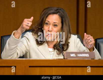 Washington, Us. 19th July, 2017. United States Senator Kamala Harris (Democrat of California) questions nominees for security positions in various United States Government agencies before the United States Senate Select Committee on Intelligence on Capitol Hill in Washington, DC on Wednesday, July 19, 2017. Credit: Ron Sachs/CNP - NO WIRE SERVICE - Photo: Ron Sachs/Consolidated/dpa/Alamy Live News Stock Photo
