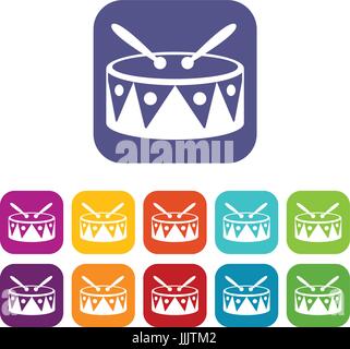 Drum and drumsticks icons set Stock Vector