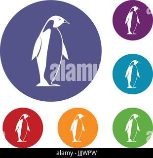 King penguin icons set Stock Vector