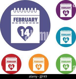 Valentines day calendar icons set Stock Vector