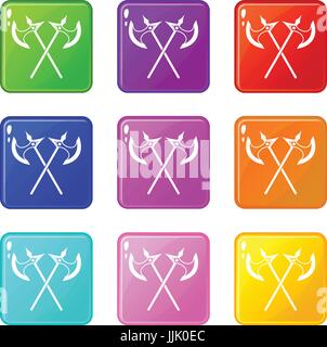 Crossed battle axes set 9 Stock Vector