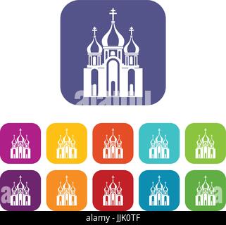 Church building icons set Stock Vector