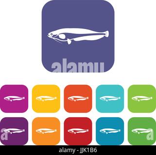 Atlantic mackerel, Scomber scombrus icons set Stock Vector