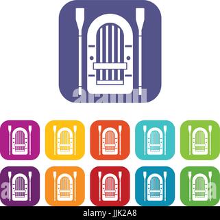 Boat with paddles icons set Stock Vector