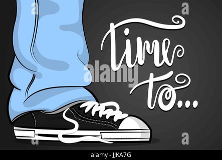 Pop art cartoon man sneaker time Stock Vector