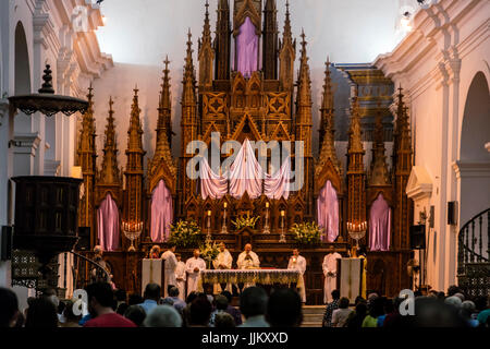 Altar inside the IGLESIA PARROQUIAL DE LA SANTISIMA TRINIDAD is located on PLAZA MAYOR - TRINIDAD, CUBA Stock Photo