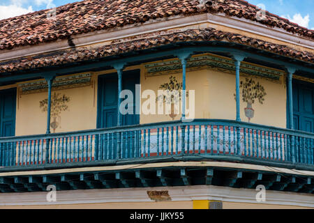 The GALLERIA DE ARTE is housed in a historic building on the PLAZA MAYOR - TRINIDAD, CUBA Stock Photo