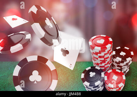 Composite image of 3d image of black casino token with clubs symbol Stock Photo