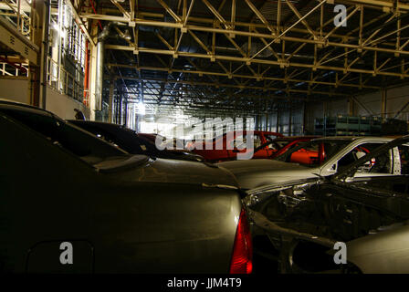 Hundreds of abandoned MG bodyshells left in a massive holding bay on the upper floor of the MG Rover car factory in Longbridge, Birmingham in February 2007. Stock Photo