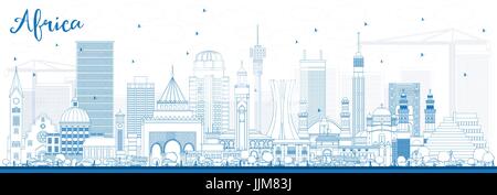 Outline Africa Skyline with Famous Landmarks. Vector Illustration. Business Travel and Tourism Concept. Image for Presentation, Banner, Placard Stock Vector