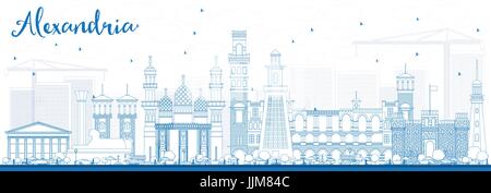 Outline Alexandria Skyline with Blue Buildings and Reflections. Vector ...