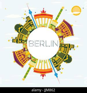 Berlin Skyline with Color Buildings, Blue Sky and Copy Space. Vector Illustration. Business Travel and Tourism Concept with Historic Architecture. Stock Vector