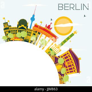 Berlin Skyline with Color Buildings, Blue Sky and Copy Space. Vector Illustration. Business Travel and Tourism Concept with Historic Architecture. Stock Vector