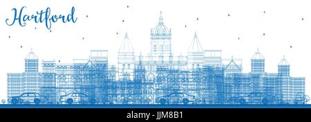 Outline Hartford Skyline with Blue Buildings. Vector Illustration. Business Travel and Tourism Concept with Historic Architecture. Stock Vector