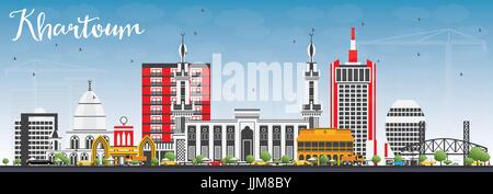Khartoum Skyline with Gray Buildings and Blue Sky. Vector Illustration. Business Travel and Tourism Concept with Historic Architecture. Image for Pres Stock Vector