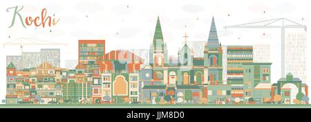 Abstract Kochi Skyline with Color Buildings. Vector Illustration. Business Travel and Tourism Concept with Historic Architecture. Stock Vector