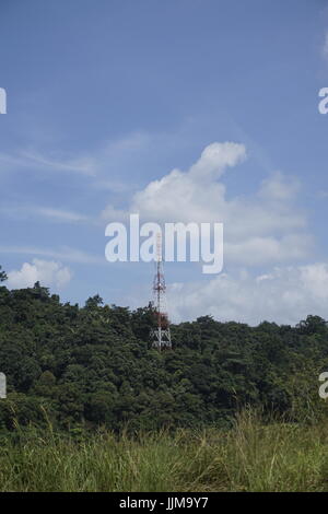 cell phone base station antenna in the countryside of Malaysia Stock Photo