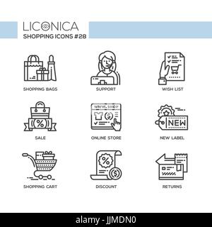 Shopping - modern vector flat line icon set. Stock Vector