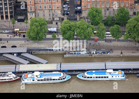 An area of Victoria Embankment and Westminster Pier close to Westminster Bridge Stock Photo