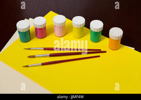 Paper and Painting Supplies Prepared to Make Art Stock Photo