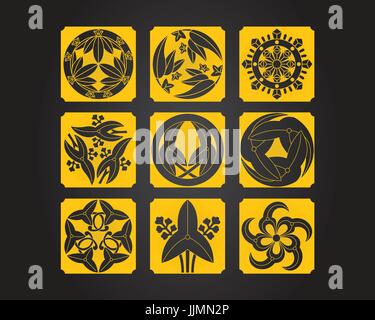 Japanese culture Decorative ornaments set Stock Vector