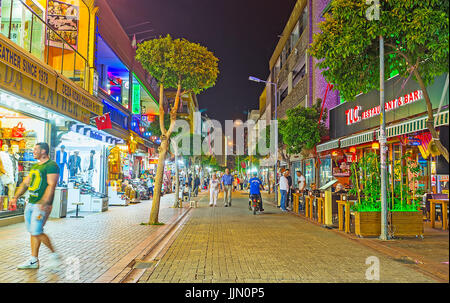 ALANYA, TURKEY - MAY 8, 2017: The Grand Bazaar is the best place to discover nightlife of the city and enjoy the atmosphere of the Eastern market, on  Stock Photo